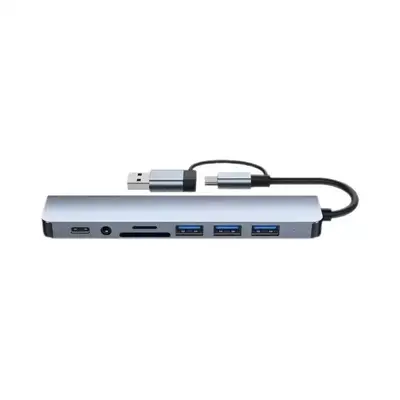 Cross-border USB 3.0 HUB dual-end 8-in-1 multifunctional card reader type docking station hub splitter