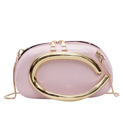 Women's Metal Chain Evening Clutch, Solid Color, Large Capacity - 10