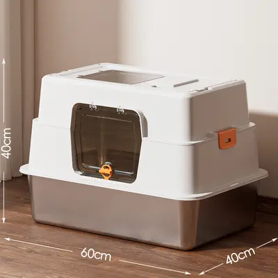 Large Stainless Steel Cat Litter Box, Detachable, Fully Enclosed - 10