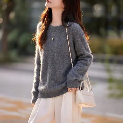 Women's 5% Cashmere Wool Silk Blend Seamless Knit Sweater Autumn - 3