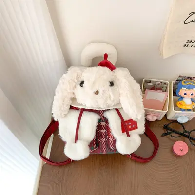 Plush Puppy Head Mini Backpack with Plaid Pattern for Girls - 8