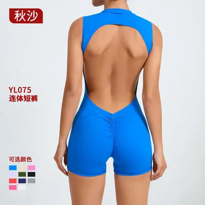 Avrupa-Amerika tarzı sırt dekolteli kolsuz yoga tulum spor fitness çıkarılabilir göğüs pedli şeftali kalça spor tulum pantolon