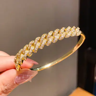18K altın kaplama zirkon bilezik, manşon kapaklı