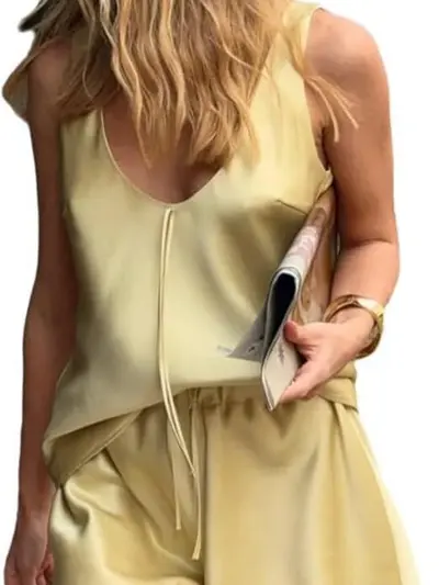 French-Style Solid Color Sleeveless Vest and Shorts Set, Summer 2025