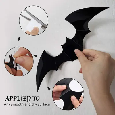 Halloween Decoration Set, 3D Black Spider and Bat Wall Stickers