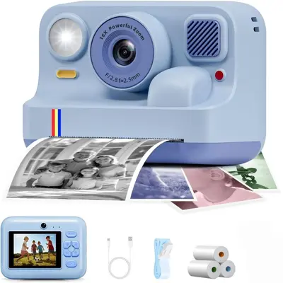 Polaroid tarzı anlık baskı dijital fotoğraf makinesi, HD, Bluetooth, çift kamera, çocuklar - 9