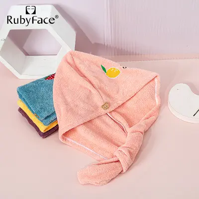 RUBYFACE hazır kuru saç bonesi çok renkli yumuşak kalınlaştırılmış mercan kadife ultra ince elyaf süper emici çabuk kuruyan duş bonesi