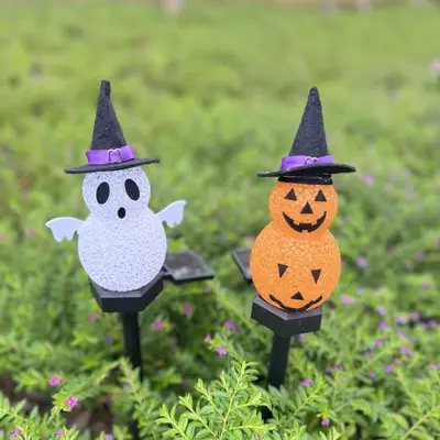 Solar Pumpkin Light with Cute Ghost Design, Halloween Ground Lamp - 8
