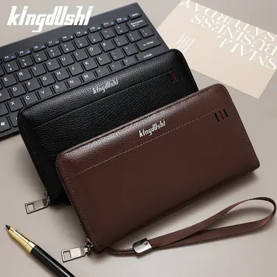 Sınır ötesi moda litchi desen erkek uzun el çantası büyük kapasiteli fermuarlı tek çanta çoklu kart yuvası para cep telefonu çantası