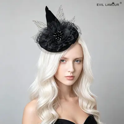 Bridal Headpiece Vintage Mesh Hat with Feather Hair Accessory, Derby Hat - 13