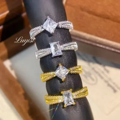Damen-Vintage-Würfelzuckerring, Mikro-Pavé, leichter Luxus