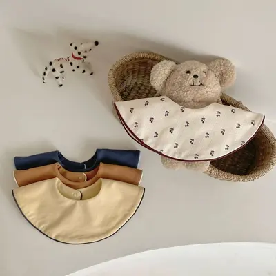Baby Drool Bibs Pure Cotton Class A Absorbent Unisex Double-Sided Rolled Edge Round Bib All-Season