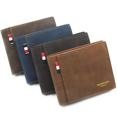 Men's Short Wallet, Large Capacity, Frosted Retro Business Wallet