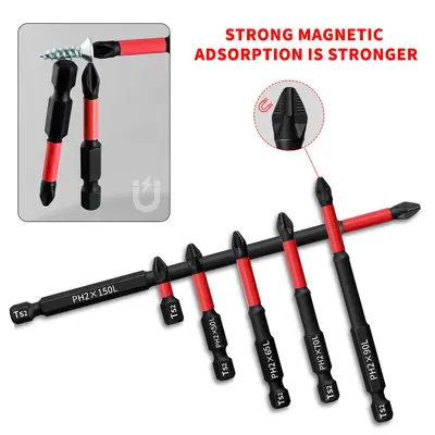 PH2 Manyetik Kaymaz Çapraz Bit Seti 25-150mm Tornavida Ucu Yüksek Sertlik Elektrikli Tornavida Aracı - 4