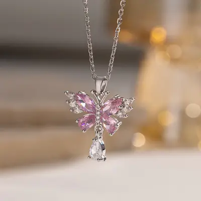 Titanium steel butterfly necklace, short, women's - 4