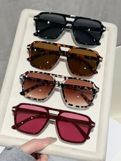 4er-Set Damen-Sonnenbrille, doppelter Steg, großer Rahmen, UV-Schutz