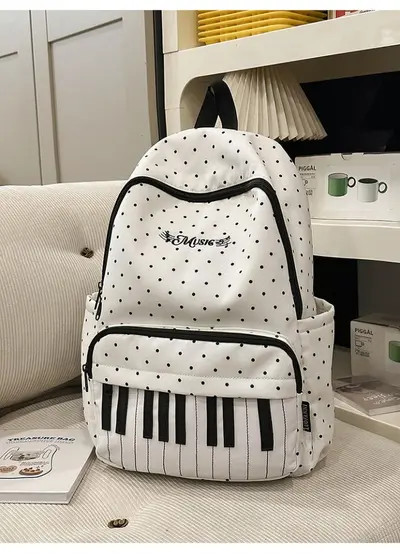 Japanese Style Piano Pattern Women's Backpack for High School and College - 8
