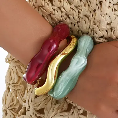 Colorful Geometric Resin Bracelet Set for Women - 11