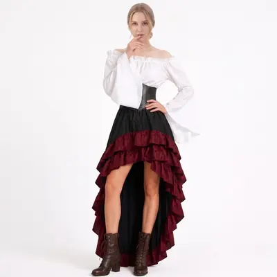 Halloween Medieval Pirate Costume, Ruffled Skirt Three-Piece Set - 9