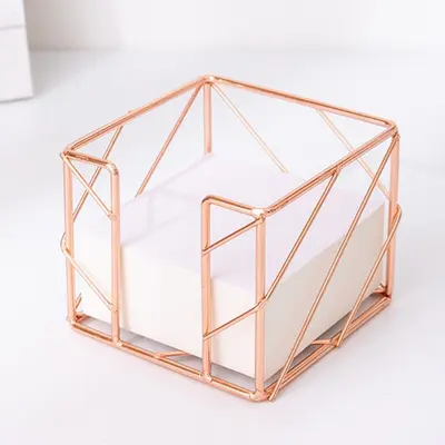 Geometric Square Iron Electroplated Pen Holder, Metal Office Storage Box - 6