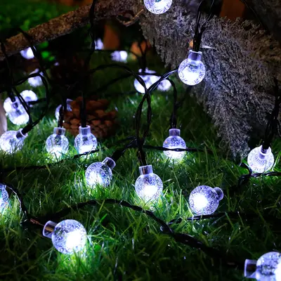 Waterproof Outdoor Solar LED Crystal Ball String Lights - 9