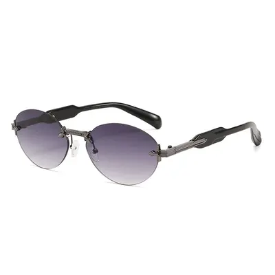 Retro Oval Frameless Sunglasses Unisex with Cut-Edge Lenses - 9