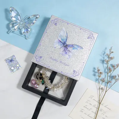 In Stock Starry Sky Silver PE Film Suspension Box Printed Pearl Jewelry Packaging Box Premium Gift Box Custom LOGO - 9