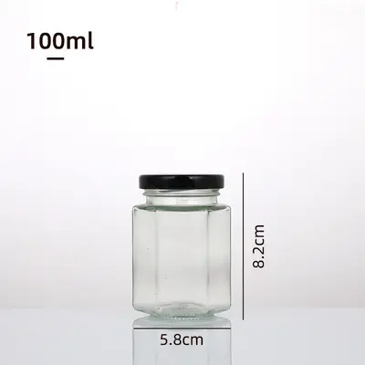 Hexagonal Glass Jar with Lid, Airtight - 10