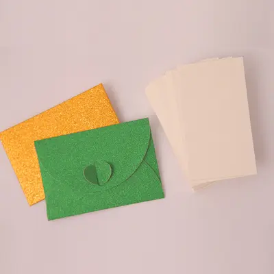 VIP Small Envelope Card Set 9.6 x 6.6 cm, Gold Glitter Invitation