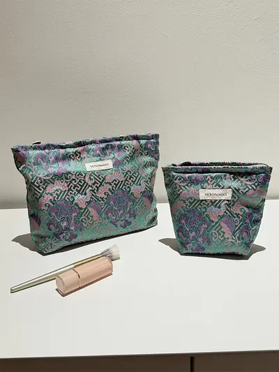 Vintage Peony Pattern Cosmetic Bag, Portable - 3