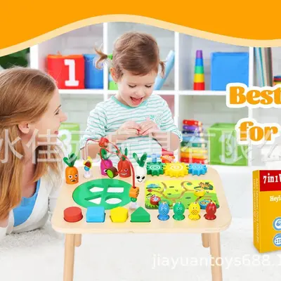 7 in 1 Wooden Montessori Toys for 1-Year-Old Boys and Girls Toddler Sensory Toys Wooden Factory Activity Board