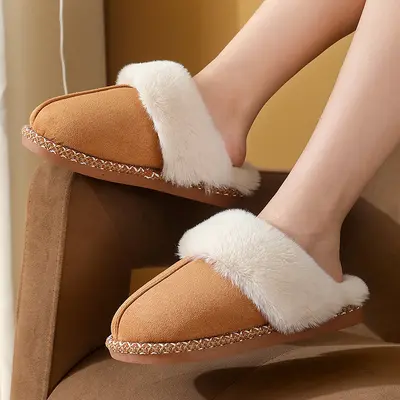 Plush Warm Indoor Outdoor Cotton Home Slippers, Unisex Couple Style