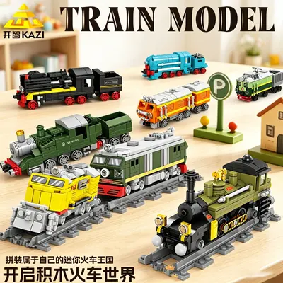 Kaizhi Retro Steam Train Building Block Set, Small Pieces, Educational Toy