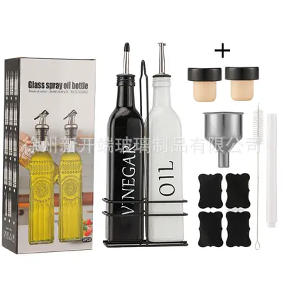 Amazon cam yağ şişesi 500ml koyu yeşil zeytinyağı şişesi dağıtıcısı sınır ötesi sirke şişesi seti dropshipping üreticisi - 11