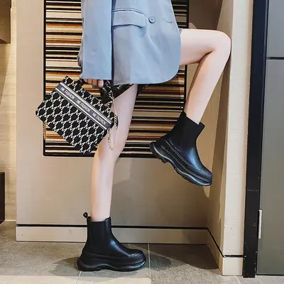 Women's Mid-Calf Smoke Tube Boots, Thick Sole, Sizes 32-34 and 41-44