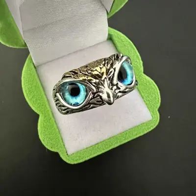 Kreativer süßer Eulenring für Frauen, Glücksbringer Schmuck für Männer, Vintage-Stil, nicht verblassendes 925er Silberschmuck, grenzüberschreitender Großhandelsverkauf. - 13