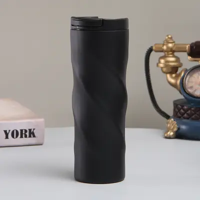 Stainless Steel Gear-Shaped Thermos Cup, Rotating Flat Coffee Mug - 7