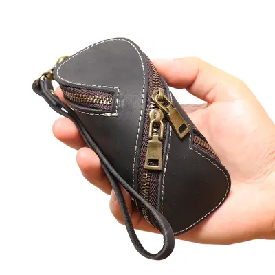 Gerçek Deri Anahtarlık Cüzdan, Erkek İçin Fermuarlı Mini Çanta - 8