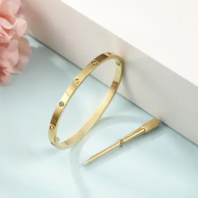 18 karat rose gold narrow version 6th generation card plus non-fading ten diamond women's bracelet, narrow version single claw and single diamond double titanium steel bracelet