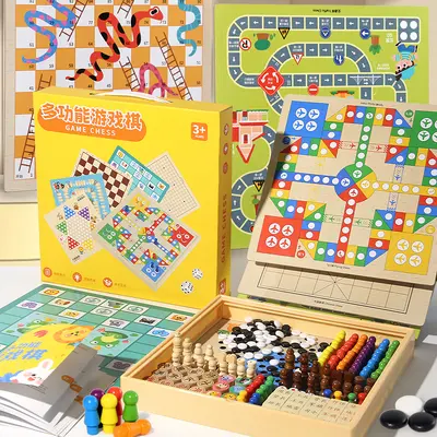 Cross-border wooden multifunctional indoor game chess flying chess adult interactive table game gift children's toy puzzle