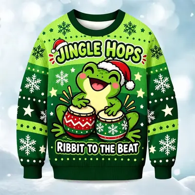 Weihnachtspullover mit Rundhals, Frosch- und Rentiermotiv - 12