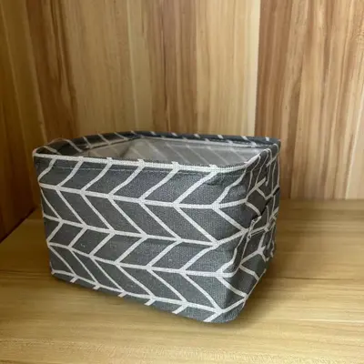 Printed Cotton-Linen Fabric Storage Basket with Handle - 13