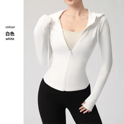 Damen-Yogajacke mit Kapuze, schmale Passform, Fitness-Oberbekleidung - 11