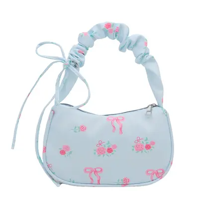 Pleated Bow Print Women's Shoulder Bag, Korean Style Underarm Bag - 5