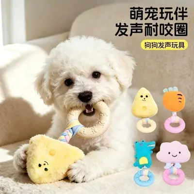 Plush Squeaky Puppy Chew Ring Toy, Durable - 1