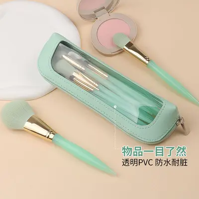 Factory Source PU Makeup Brush Bag with Zipper Pencil Case, PVC Transparent Window, Simple Stationery Makeup Brush Storage Bag