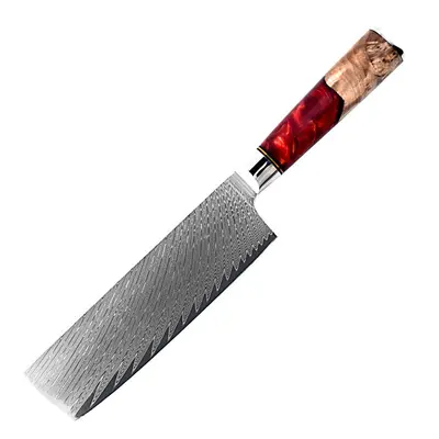 Damaskus-Küchenmesserset, roter Harzgriff, japanischer Stil - 10
