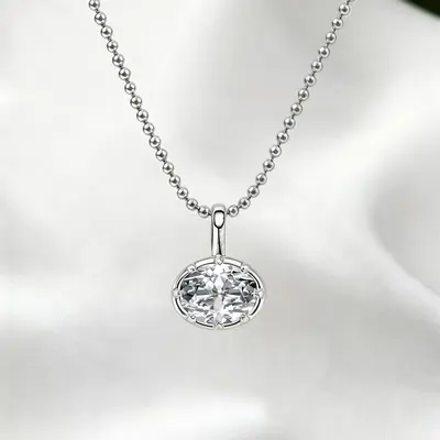 S925 gümüş kolye, oval 2 karat moissanit taşlı