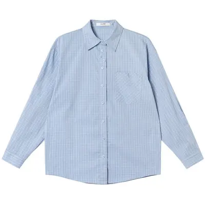 Women's Plaid Long Sleeve Shirt, Loose Fit, Petite