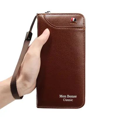 Long Men's Zip Wallet with Multiple Card Slots, Large Capacity - 8